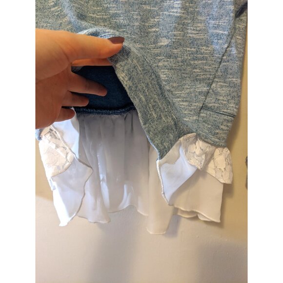 Girls Beautees Layered Blue Sweater Top Rhinestone Ruffle Lace Fairy Sz M - Picture 3 of 7